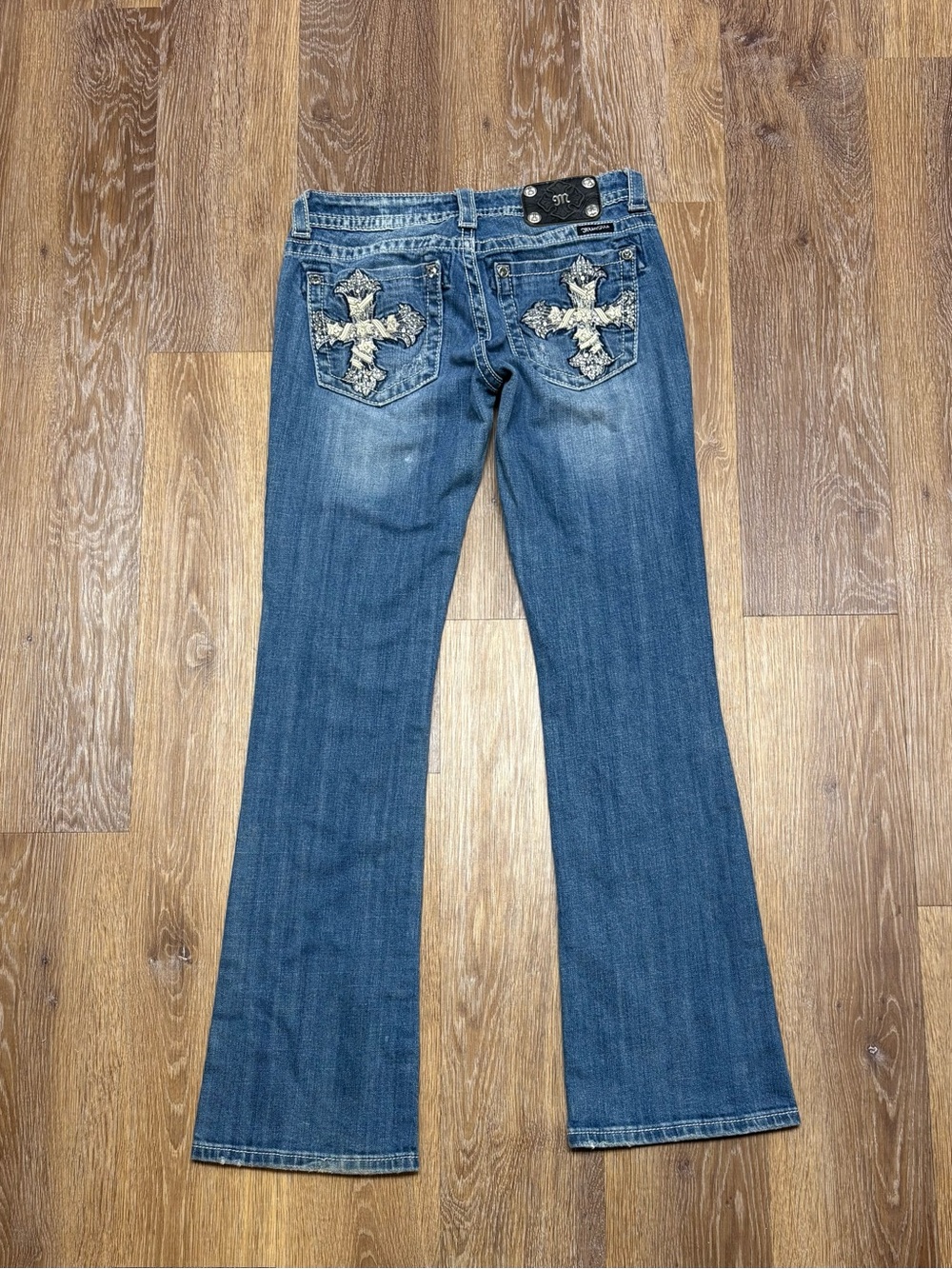 Miss Me Blue Flare Jeans with Embellished Cross Pockets
